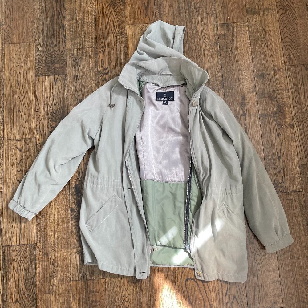 London Fog Sage Green Hooded Rain Jacket Windbreaker Size Small